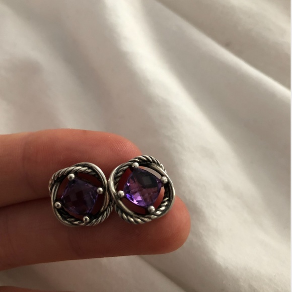David Yurman Sterling Infinity Earrings Amethyst - Picture 3 of 3